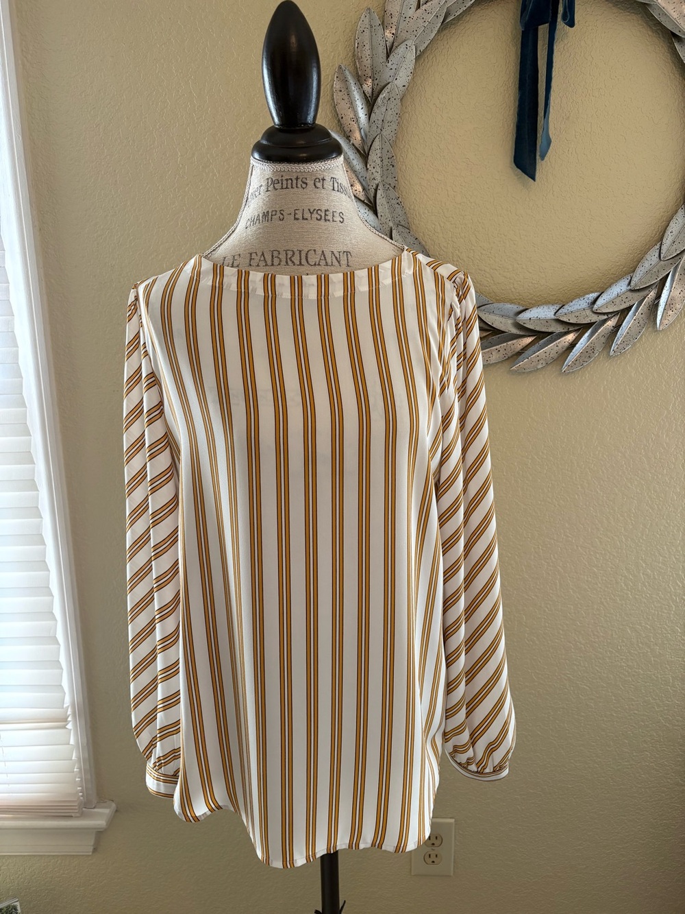 LOFT Ivory and Mustard Vertical Stripe Long-Sleeve Blouse